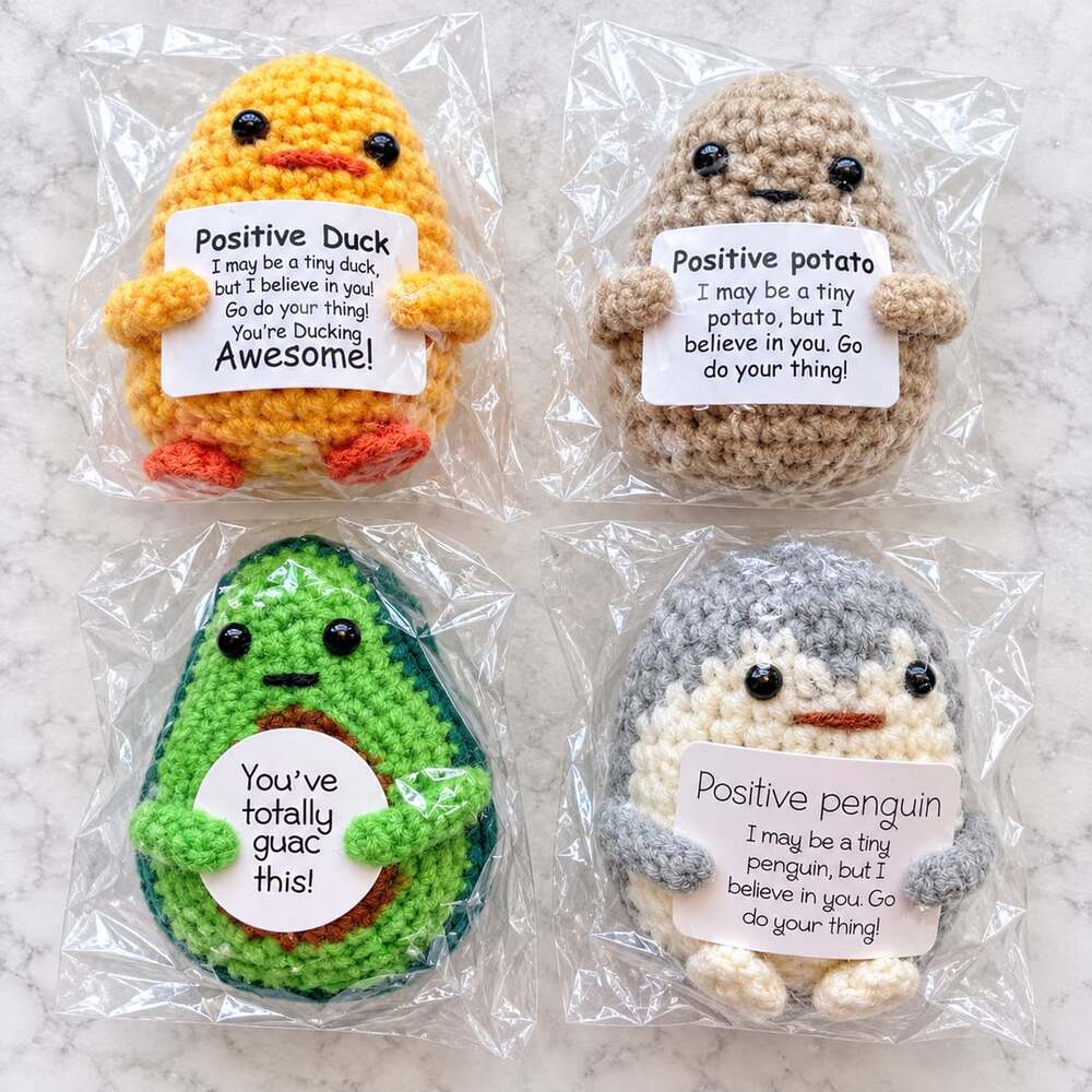 NEW 4pc Emotional Support Crochet Dolls Positive Potato Penguin Duck Avocado